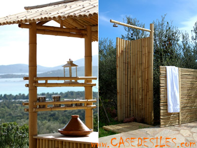 cabines de douche en bambou et autres constructions en bambou